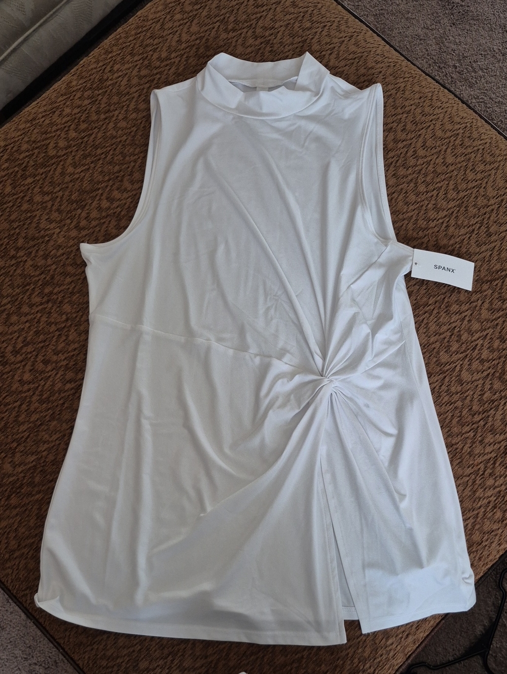 SPANX White Twist-Front Mock Neck Sleeveless Top